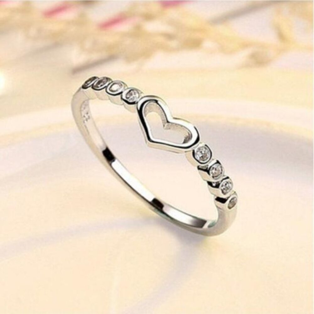 Super Lovely Heart Sweet Many Tiny Zircon Filled Silver Ring for Women, VIP459 - Picture 7 of 8
